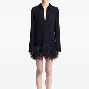 Chic Black Feather Trim Mini Dress